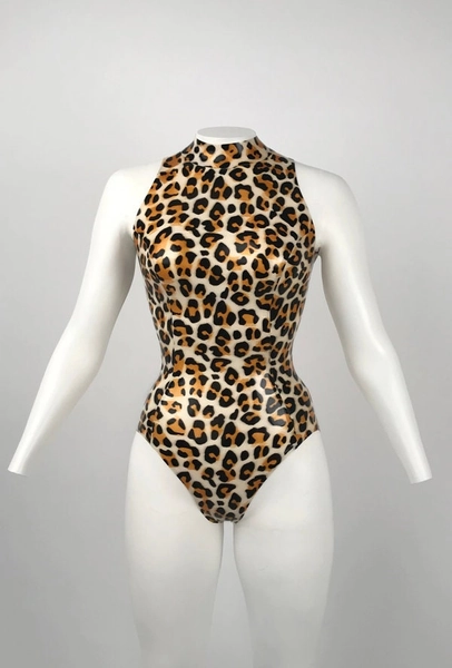Lady Lucie Latex Leopard Print High Neck Esme Bodysuit