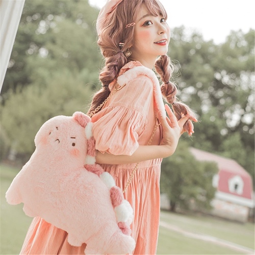 Angry Dino Plush Purse - Pink