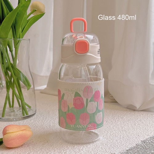 Spring Tulip Water Bottles - Glass 480ml (Style 1)