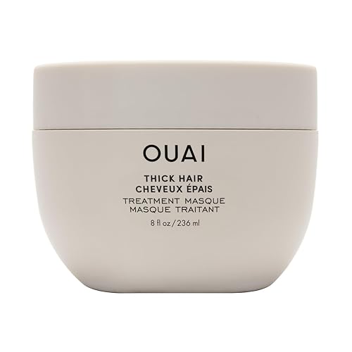 OUAI Thick Hair Mask - Hair Treatment Masque with Almond Oil, Olive Oil, & Hydrolyzed Keratin to Restore Damaged Hair - Phthalate & Paraben Free Hair Masque (8 fl oz) - Thick