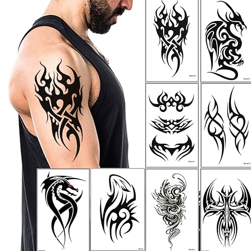 Temporary Tattoos Big Tribal Totem Tattoo Sticker for Men Women Black Large Body Art Makeup Fake Tattoo Waterproof Removable (Pattern5) - Totems