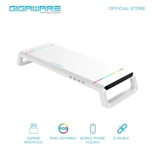 Gigaware Ice Coorel T1 RGB Desktop Monitor Riser Multifunction Foldable USB Computer Screen Riser