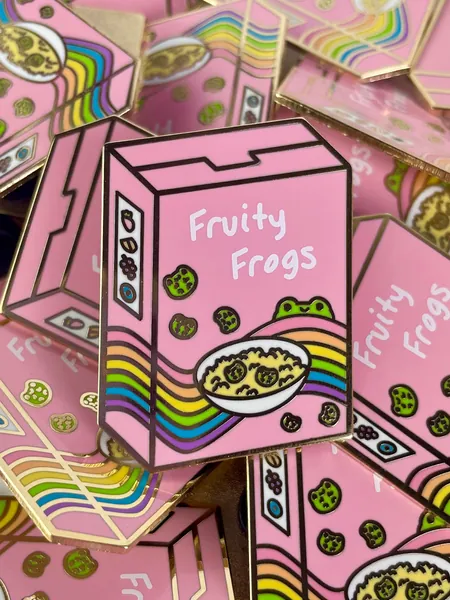 Fruity Frogs Hard Enamel Pin | Cereal Pin - Frog Pin - Rainbow Pin - Fruity Frog Cereal Lapel Pin