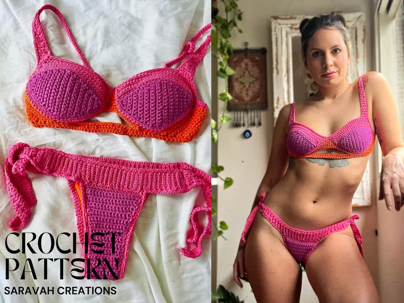 Patron au crochet - TAILLES : S ; M ; L; XL - Bikini à blocs de couleurs