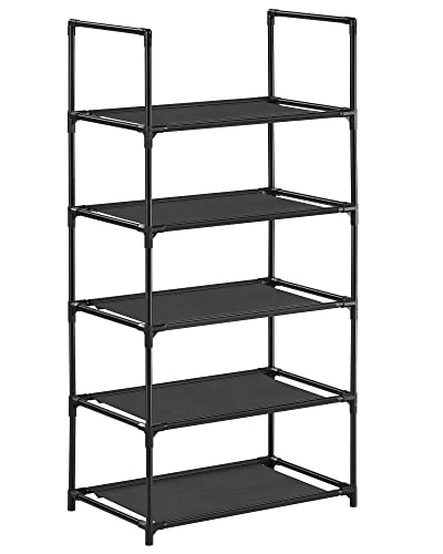 SONGMICS 5-Tier Shoe Rack, Shoe Shelf, Shoe Storage Organiser, Space-Saving, 28 x 45 x 89 cm, Metal Frame, Non-Woven Fabric Shelves, for Hallway, Bedroom, Black LSH005B02 - Black - 5 Tier (45 x 28 x 89 cm)