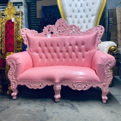 "Farrah" Royal Love Seat Sofa - Glossy Pink / Pink
