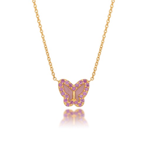 Pink Sapphire Butterfly Necklace - 14K White Gold