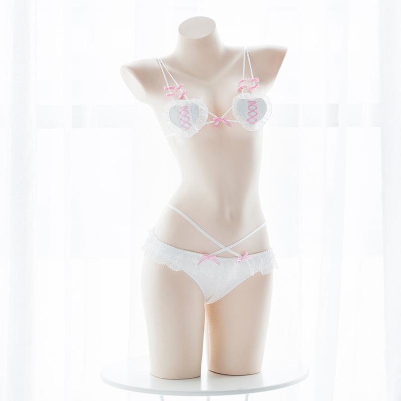 Corset Heart Lingerie Set - White