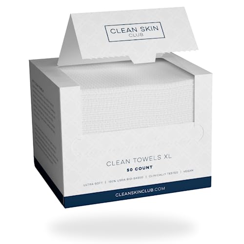 Clean Skin Club Clean Towels XL, USDA Certified 100‪%‬ Biobased Dermatologist Approved Disposable Face Towelette, Facial Washcloth, Makeup Remover Dry Wipes, Ultra Soft, 150 count, 3 pack