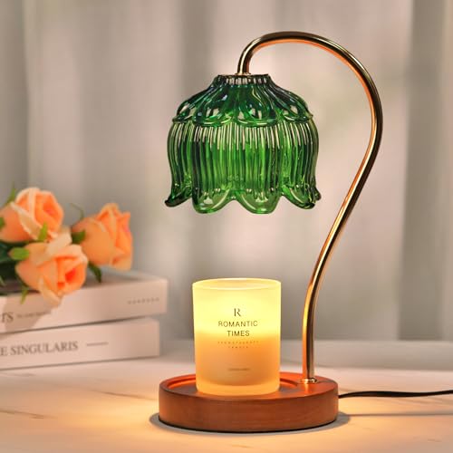 Flower Candle Warmer Lamp with Timer, Electric Candle Warmer Lamp, Birthday Gifts for Women, Mom, Female Friend, Glass Candle Lamp Warmer Gifts, Aromatic Candle Warmer for Vintage Home Decor - A1-flower Dark Green