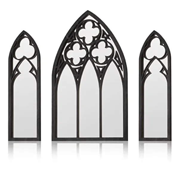 BOUMUSOE 3 Pack Gothic Mirrors Wall Decor, Cathedral Arch Frame Tiny Mirror Goth Room Decor - 9.8 inches Spooky Decorative Rustic Wall Hanging Decor for Bedroom Bathroom Living Room