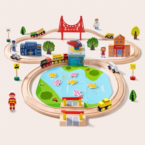 Tiny Land® Wooden Train Set 110 Pcs | Default Title