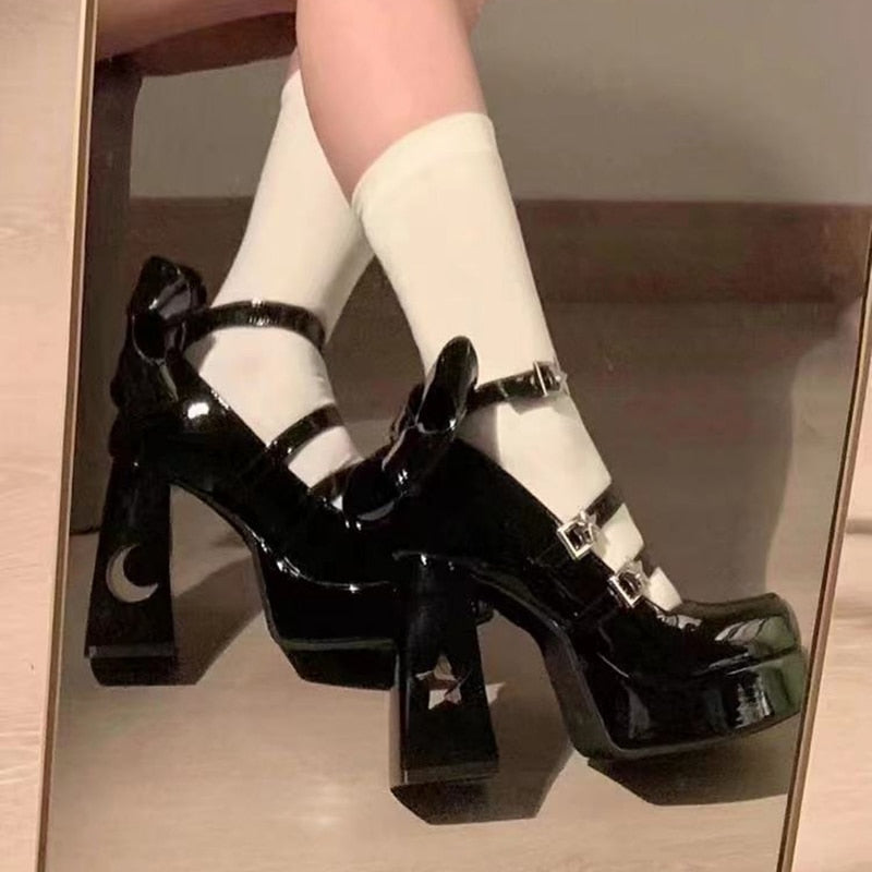 Celestial Mary Jane High Heels - Black / 7