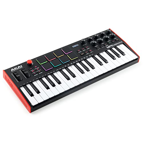 Akai Professional MPK Mini Plus - USB MIDI Keyboard Controller with 37 Mini Keys, 8 MPC Pads, Sequencer, MIDI/CV/Gate I/O, Music Production Software - MPK Mini Plus