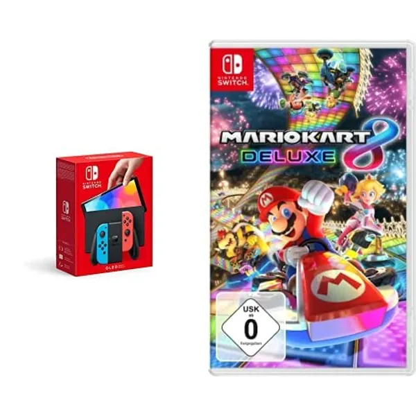 Nintendo Mario Kart 8 Deluxe + Konsole (OLED-Modell) Neon-Rot/Neon-Blau