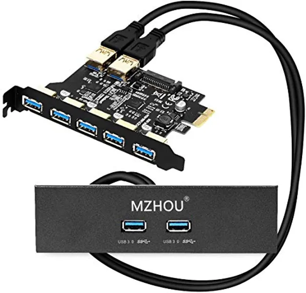 MZHOU USB 3.1 auf Frontplatte USB-A Buchse Verlängerungskabel, 7-Port Karte 10 Gbps Intern 2 Gen 10 Adapterkabel mit Formfaktor Halterung und Schrauben für Panelmontage.