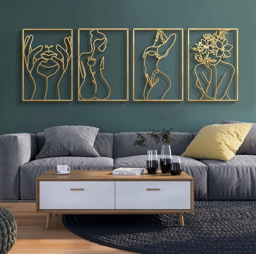 Amazon.com: Glamativity 4 Pack Gold Wall Art Décor, Minimalist Décor Single Line Art Wall Décor, Real Metal Wall Art, Woman's Body Shape Abstract Wall Art, for Kitchen Bedroom Living Room : Home & Kitchen