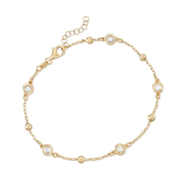 Ross-Simons Italian 1.15 ct. t.w. Bezel-Set CZ Station Anklet in 18kt Gold Over Sterling. 9 inches