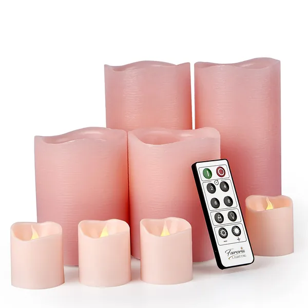 Furora LIGHTING LED Flameless Candles with Remote Control, Pink in Set of 8, Real Wax Battery Operated Pillars and Votives LED Candles with Flickering Flame and Timer Featured