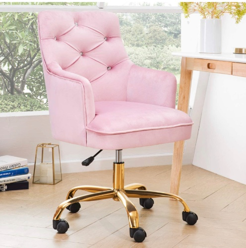 Amazon.com: ovios Cute Desk Chair,Plush Velvet Office Chair for Girl or Lady,Modern,Comfortble,Nice Vanity Chair and Task Chair with Base. (Pink-Golden) : Home & Kitchen