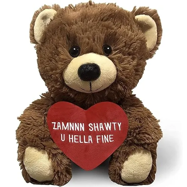 Zamnnn Shawty U Hella Fine - 10" Teddy Bear & Gift Bag - Funny Stuffed Animal Plush Gift for Girlfriend, Boyfriend, Best Friend - Birthday, Engagement, Valentines, Anniversary, Wedding - Witty Bears - Brown