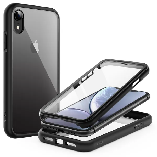 JETech Hoesje voor iPhone XR 6,1-Inch met Ingebouwde Anti-Krassen Screen Protector, 360 Graden Volledige Lichaam Rugged Telefoon Case Transparant-Achterkant (Zwart)
