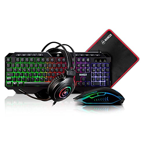 Mancer ORC 4x1 Combo Gamer, ABNT2 Keyboard, 3600DPI Mouse, Small Mousepad, Headset Drivers 50mm, Rainbow, MRC-ORC-RBW01