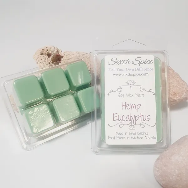 Hemp Eucalyptus - strong citrus scented wax cubes - Pure and natural, vegan soy wax melts for warmer - Handmade in Australia by Sixth Spice