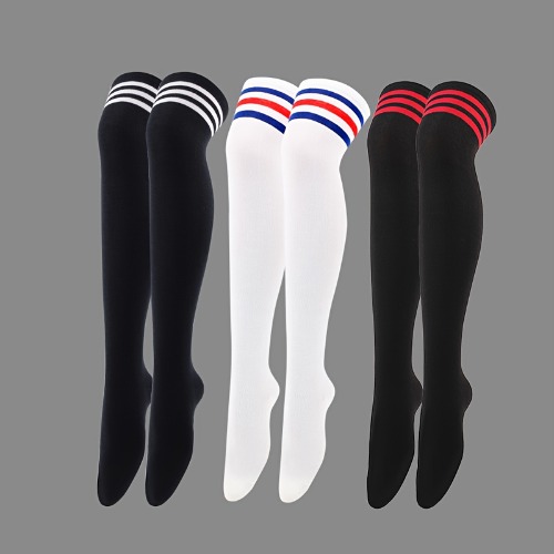 1 Para Czarne Białe Prążkowane Długie Skarpety, Seksowne Po Kolana Pończochy, Ciepłe Długie Rurki Skarpetki