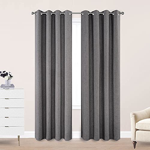 CUCRAF Faux Linen Total Blackout Window Curtains with Coating,Thermal Insulated Room Darkening Drapes for Living Room and Bedroom Privacy Curtain,2 Panels Sets(52 x 95 inches, Grey) - Grey - 52 x 95 inches