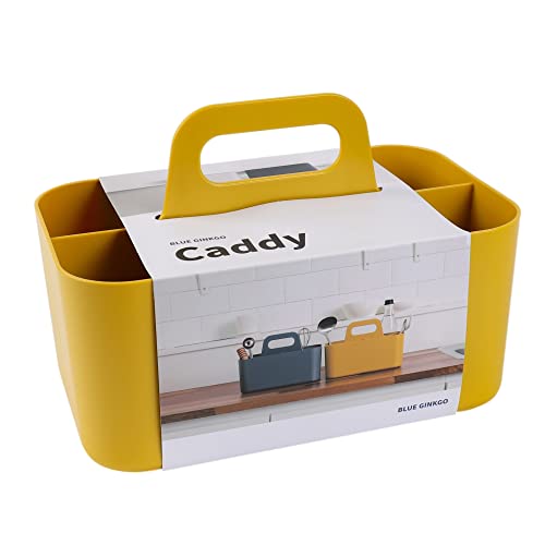 BLUE GINKGO Multipurpose Caddy Organizer - Stackable Plastic Caddy with Handle | Desk, Makeup, Dorm Caddy, Classroom Art Organizers and Storage Tote (Rectangle) - Yellow - Rectangle - YELLOW