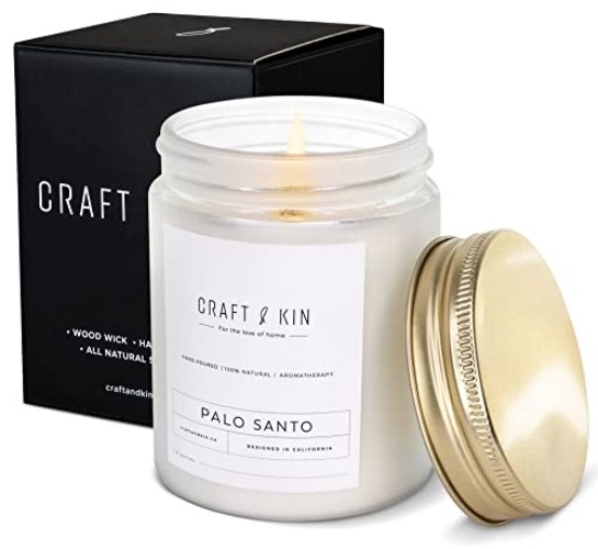 Palo Santo Candles, Scented Candles for Men Gift | Masculine Candle, Wood Wick Candles | Aromatic Candles for Home, Soy Candles | 8 Oz 45 Hour Long Lasting Candles | Winter Candle Gifts for Women - Palo Santo