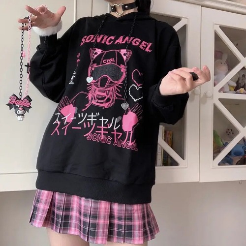 Pastel Goth Japanese Sonic Angel Hoodie in Neon Colors - L