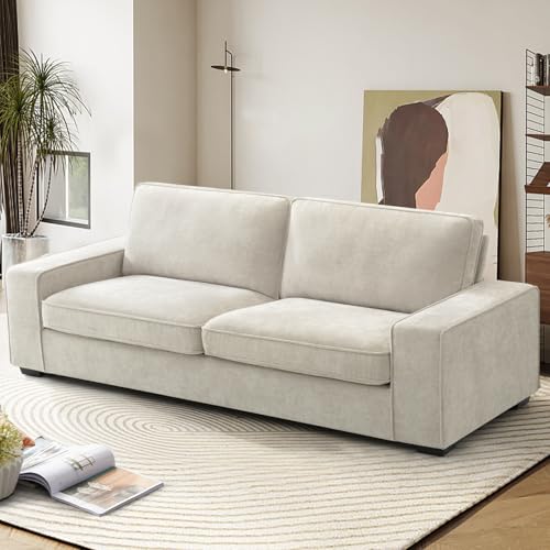 EASELAND Sofa Couch, 88" Chenille Loveseat for Living Room, 3 Seater Lounge Sofa for Bedroom with Removable Back and Seat Cushions, Modern Deep Seat Comfy Couch with Solid Wood Legs and Armrest(Beige) - 88 INCH - Modern Beige