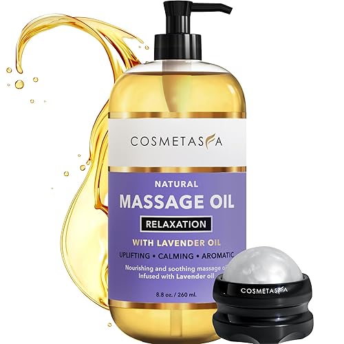 Lavender Relaxation Massage Oil with Massage Roller Ball - No Stain 100% Natural Blend of Spa Quality Oils for Calming, Aromatic, Soothing Massage Therapy - Perfect Valentiense Day Gift