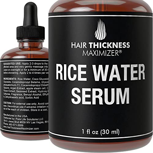 Rice Water for Hair Growth Serum. Fermented Rice Serum For Hair Loss Prevention, Hair Thickness, Split End Therapy. Ideal Topical Scalp Treatment Women, Black Women, Men with Seaweed Extract 1oz - 1 Ounce (Pack of 1)