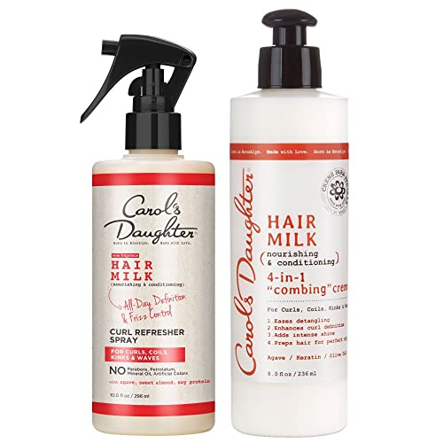 Carol’s Daughter Hair Milk Refresher Spray and 4 in 1 Combing Creme Hair Detangler Gift Set for Natural Curly Hair Providing All Day Definition & Frizz Control – made with Agave Nectar and Olive Oil - Curl Refresher Spray and Hair Detangler Set