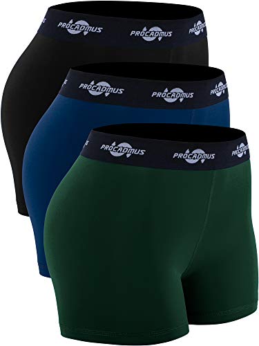 CADMUS Women's Spandex Volleyball Shorts 3" Workout Pro Shorts - X-Small - 35# Pack of 3: Black & Navy Blue & Dark Green