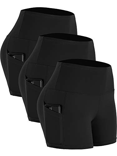 CADMUS Women's Gym Athletic Shorts High Waist Spandex Yoga Shorts with Deep Pockets 3 Pack - Medium - Pack of 3:16# Black & Black & Black