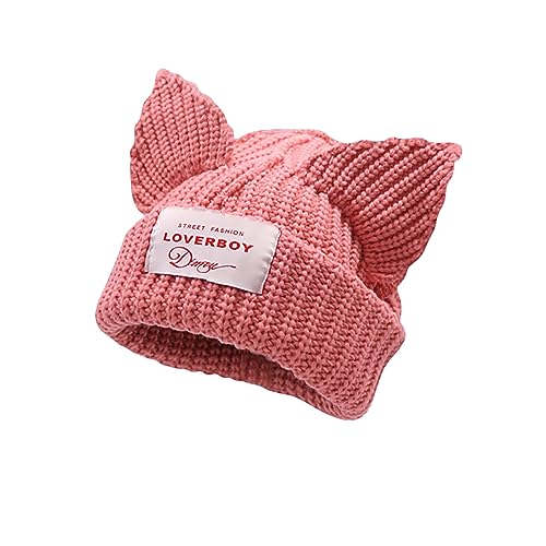 Cat Ear Hat Cute Beanie Hat Knit Skull Cap Warm Slouchy Crochet Hat - Medium-Large - Pink
