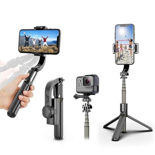 Selfie Stick Gimbal Stabilizer, UPXON 360° Rotation Tripod with Wireless Remote, Portable Phone Holder, Auto Balance 1-Axis Gimbal for Smartphones Tiktok Vlog Youtuber Live Video Record - Black