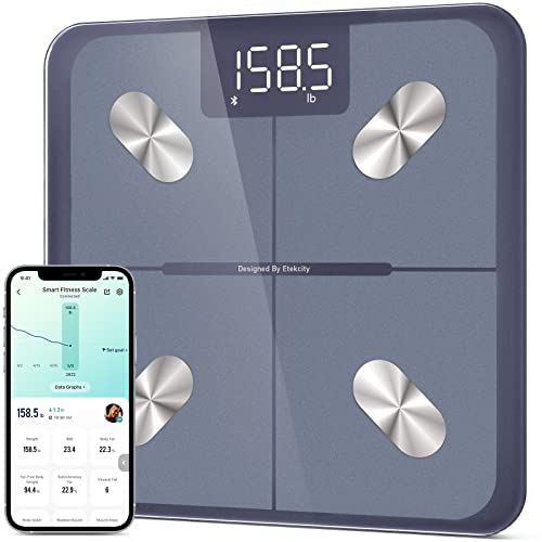 Etekcity Smart Scale For Body Weight, Accurate To 0.05lb (0.02kg) Digital Bathroom Weighing Machine For Fat Water Muscle BMI For People, Bluetooth Electronic Body Composition Monitors, 400lb - Advanced Blue