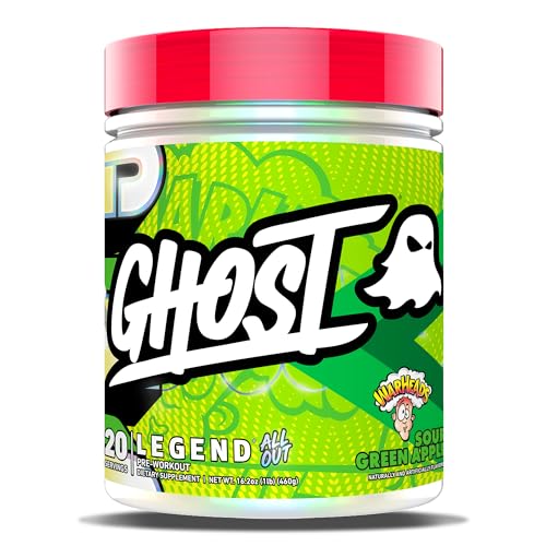 GHOST Legend All Out Pre-Workout Powder, Warheads Sour Green Apple - 20 Servings - Pre-Workout Supplement for Men & Women - Energy & Pumps - Caffeine, L-Citrulline, & Beta Alanine Blend - Sugar Free - WARHEADS® Sour Green Apple