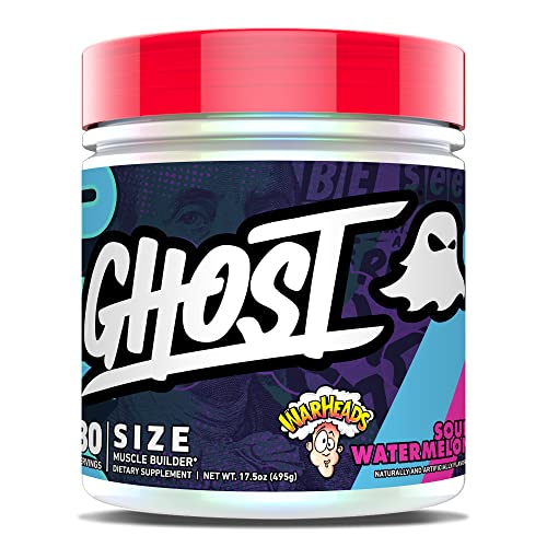 GHOST Size Muscle Builder Dietary Supplement - Warheads Sour Watermelon, 30 Servings - Creatine Muscle Growth and Strength Building Supplements for Men & Women - Free of Sugar & Gluten, Vegan - Warheads Sour Watermelon