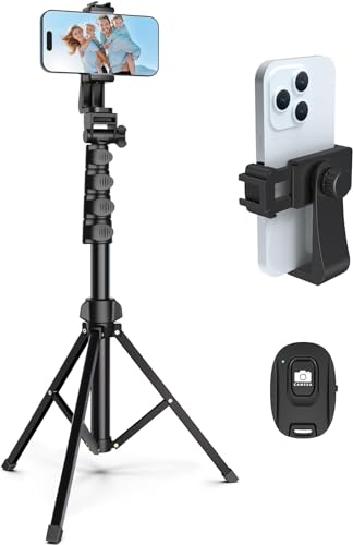 Liphisy 64” Tripod for Cell Phone & Camera, Phone Tripod with Remote and Phone Holder, Portable Tripod for iPhone, Phone Tripod for Video Recording, Cell Phone Tripod Mount Stand for Cellphone - 64 in