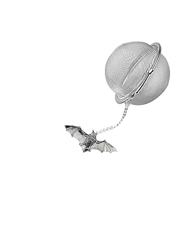 A34 Bat English Pewter on a Tea Leaf Infuser Stainless Steel Sphere Strainer