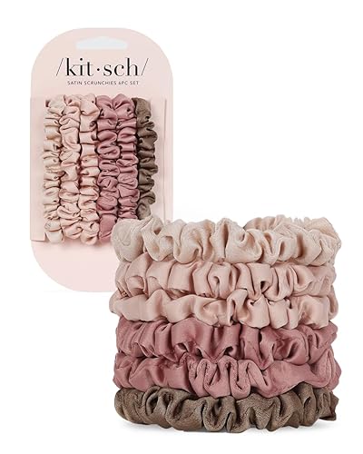 Kitsch Satin Scrunchies, Softer than Silk, Hair Scrunchies for Frizz Prevention - 5 Pack (Terracotta) - Terracotta