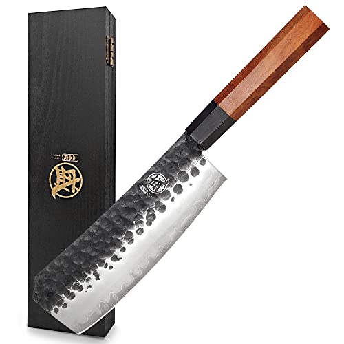 MITSUMOTO SAKARI Coltelli da Cucina Professionali Forgiata Mano, Giapponese Coltello Cucina Acciaio ad Alto Carbonio, 19 cm Coltelli da Cucina (Manico in Palissandro & Gift Box) - 19 cm Coltello per disossare
