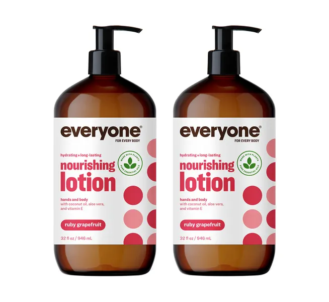 Everyone Nourishing Hand and Body Lotion, 32 Ounce (Pack of 2), Ruby Grapefruit, Plant-Based Lotion with Pure Essential Oils, Coconut Oil, Aloe Vera and Vitamin E (Packaging May Vary) - Ruby Grapefruit 32 Ounce, 2 Count