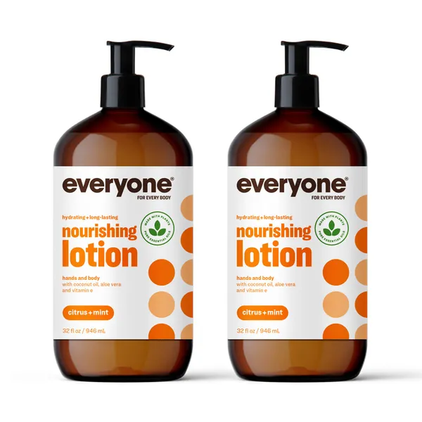 Everyone Nourishing Hand and Body Lotion, 32 Ounce (Pack of 2), Citrus and Mint, Plant-Based Lotion with Pure Essential Oils, Coconut Oil, Aloe Vera and Vitamin E (Packaging May Vary) - Citrus and Mint 32 Ounce, 2 Count
